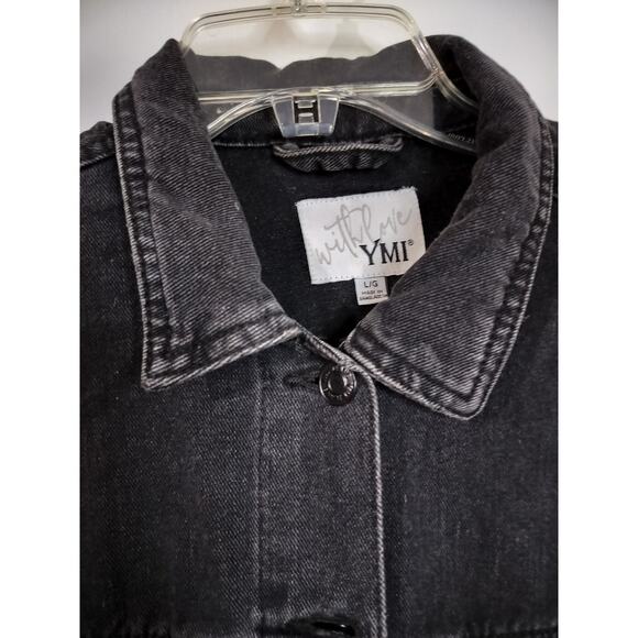 3814)YMI Long Sleeve Button Oversized Boyfriend Distressed Denim Jacket Large Jr - Picture 8 of 10